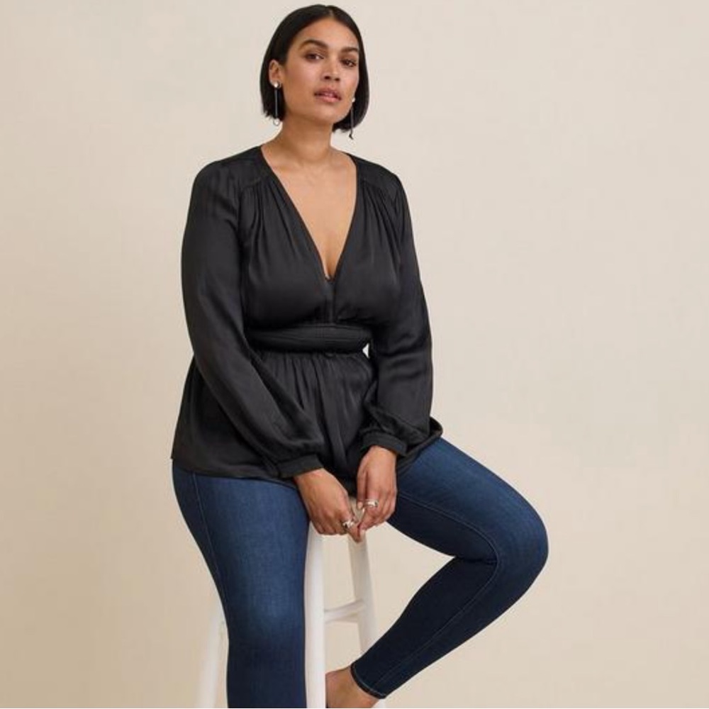 Torrid 3 PEPLUM SATIN SMOCKED WAIST TOP